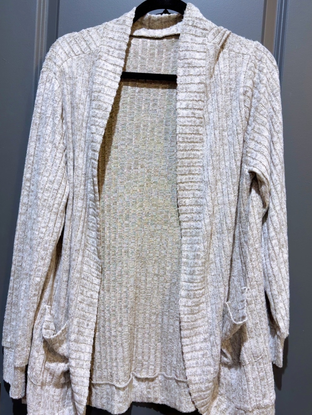 Open-Front Ribbed Knit Cardigan - Cream